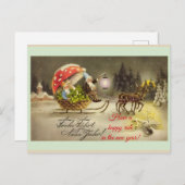 ヴィンテージ ドイツの新年エルフ キノコ ポストカード (正面/裏面)