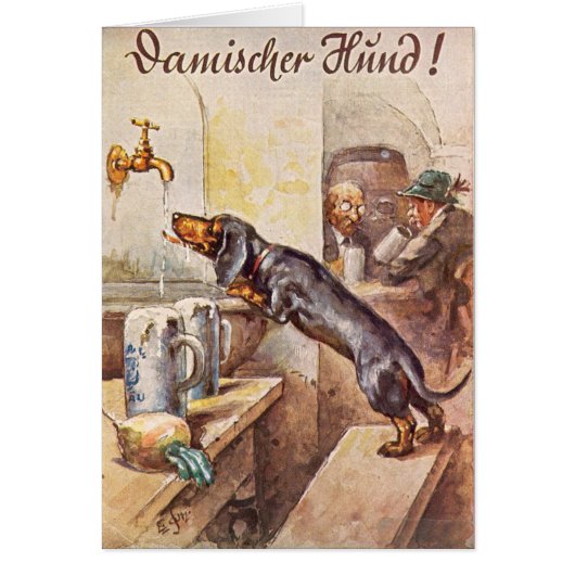 ヴィンテージ-ドイツビールを飲んでいるダックスフント (正面)