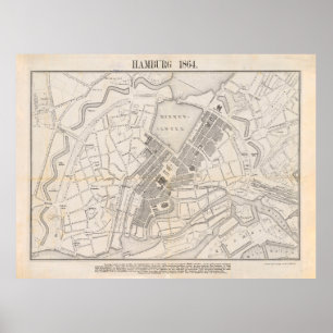 ヴィンテージ·ドイツ·ハンブルク地図(1864年) ポスター