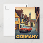 ヴィンテージ ドイツ 赤い車 旅行 ポスター アート ポストカード (正面/裏面)