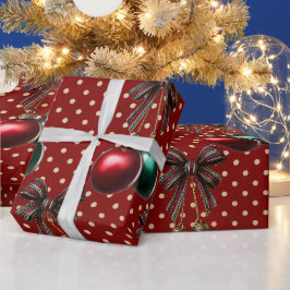 ヴィンテージ ドット柄 クリスマス オブジェ 赤と緑 ラッピングペーパー
