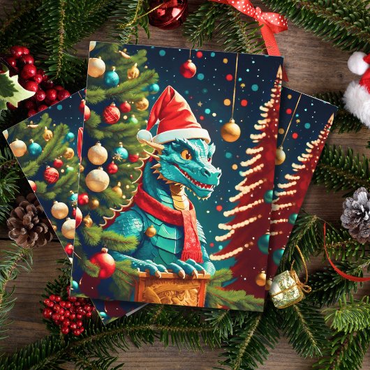 ヴィンテージ・ドラゴンのクリスマス ai シーズンポストカード