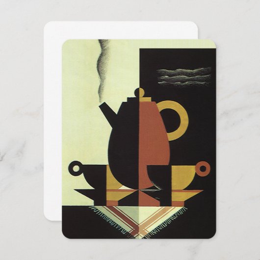 ヴィンテージ ドリンク、コップ付きコーヒーポット 招待状 (正面/裏面)