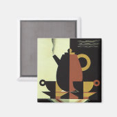 ヴィンテージ ドリンク 飲料 コーヒーポットとカップ マグネット (正面/裏面)