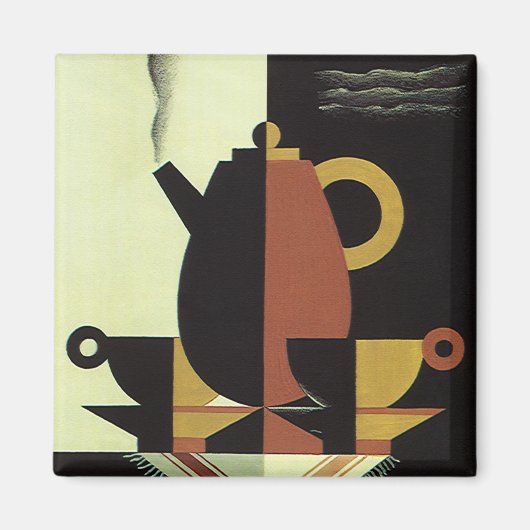 ヴィンテージ ドリンク 飲料 コーヒーポットとカップ マグネット (正面)