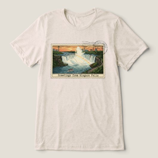 ヴィンテージ ナイアガラの滝 郵便切手 トライブレンドTシャツ (デザイン正面)