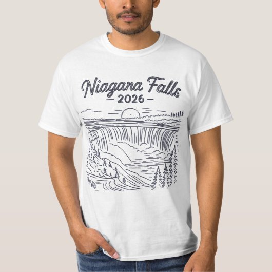 ヴィンテージ ナイアガラの滝 2026 ラインアート スケッチ Tシャツ (正面)