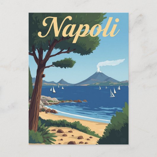 ヴィンテージ ナポリ イタリア 旅行 - ヴェスヴィオ火山の景色 ポストカード (正面)