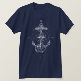 ヴィンテージ+ナートिकल+アンカー+コンパス+ローズ+マリン Tシャツ