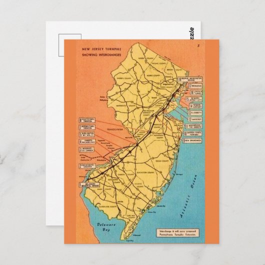 ヴィンテージ ニュージャージー ターンパイク マップ ポストカード (正面/裏面)