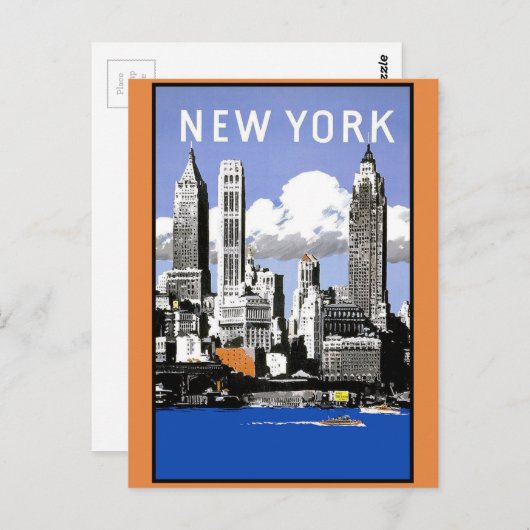 ヴィンテージ ニューヨークのスカイライン ポストカード (正面/裏面)
