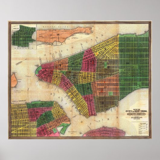 ヴィンテージ ニューヨーク地図ポスター 詳細地図 1844年 ポスター (正面)