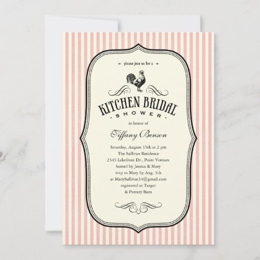 ヴィンテージ ニワトリ キッチン シャワー 招待状 (正面)