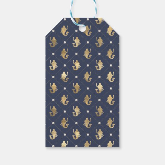 ヴィンテージ ネイビーブルーとゴールドのマーメイド ギフトタグ (裏面)