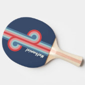 ヴィンテージ ネイビーブルーのネーム入りループ柄 卓球ラケット (横)