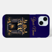 ヴィンテージ ネイビーブルー ゴールド クリスマス iPhone 15 カバー (裏面 (横))