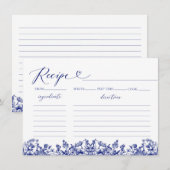 ヴィンテージ ネイビーブルー フラワー ブライダルシャワー レシピ カード (正面/裏面)
