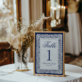 ヴィンテージ ネイビーブルー レース 結婚式 テーブルナンバー