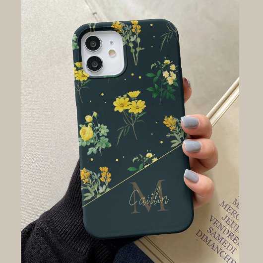 ヴィンテージ ネイビー オーダーメイド モノグラム フラワー 柄 Case-Mate iPhoneケース