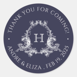 ヴィンテージ ネイビー クレスト モノグラム ウェディング ステッカー