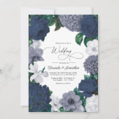 ヴィンテージ ネイビー、ストーム グレー & ポーセレン ホワイト ウェディング 招待状 (正面)