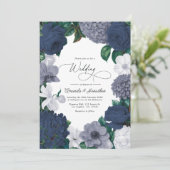 ヴィンテージ ネイビー、ストーム グレー & ポーセレン ホワイト ウェディング 招待状 (スタンド正面)