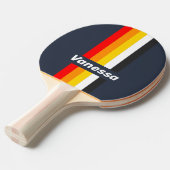 ヴィンテージ ネイビー ハーバー ピンストライプ 名前入り 卓球ラケット (正面アングル)