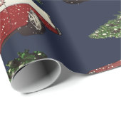 ヴィンテージ ネイビー & レッド カー ツリー オントップ ラッピングペーパー (ロールコーナー)