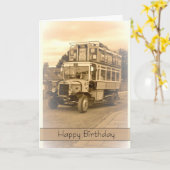 ヴィンテージ、ノスタルジア、レトロのバースデー・カード-古いバス カード (黄色い花)