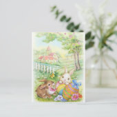 ヴィンテージ、ノスタルジックなイースターのウサギ シーズンポストカード (スタンド正面)