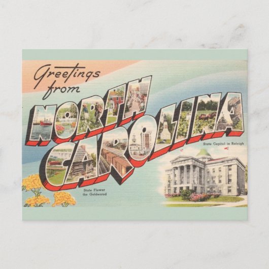 ヴィンテージ ノースカロライナ州 グリーティング ポストカード (正面)