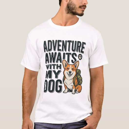 ヴィンテージ ハイキング デザイン 愛犬と冒険 Tシャツ (正面)