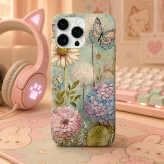ヴィンテージ+ハイドランジアとタンポポの妖精の庭の魔法 iPhone 16 PRO MAXケース