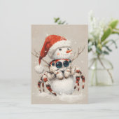 ヴィンテージ ハエトリグモの雪だるま クリスマスカード (スタンド正面)