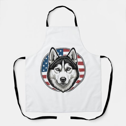 ヴィンテージ・ハスキー愛国犬ベクターTシャツデザイン_1 エプロン (正面)