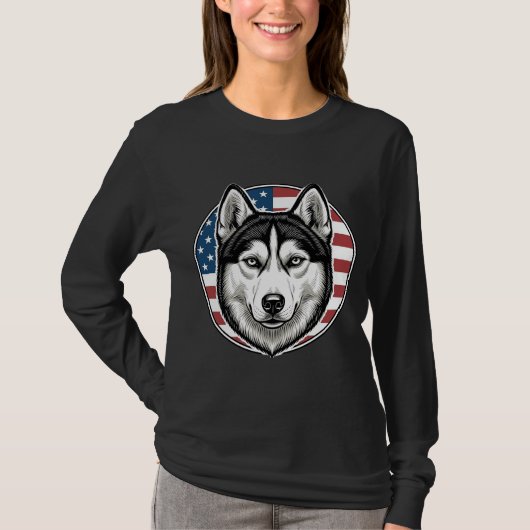 ヴィンテージ・ハスキー愛国犬ベクターTシャツデザイン_1 Tシャツ (正面)