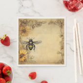 ヴィンテージ ハチとワイルドフラワーのエフェメラ ランチ ナプキン スタンダードランチョンナプキン (インサイチュ)