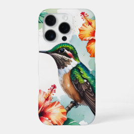 ヴィンテージ ハチドリとハイビスカスの花 フローラルスマホケース iPhone 16 PROケース