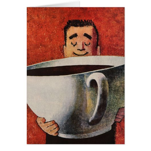 ヴィンテージ　ハッピーな男性が巨大なコーヒーを飲んでいる (正面)