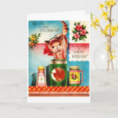 ヴィンテージ-ハッピーバースデー猫、 カード (黄色い花)