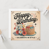 ヴィンテージ「ハッピーバースデー - お祝いをスタイルで」 カード (正面/裏面インサイチュ)