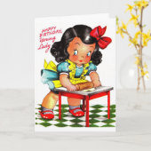 ヴィンテージ-ハッピーバースデー、若い女性 カード (黄色い花)