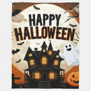 ヴィンテージ ハッピー ハロウィン アート フリースブランケット