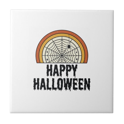 ヴィンテージ ハッピー ハロウィン クモの巣 ベクター デザイン_1 タイル (正面)