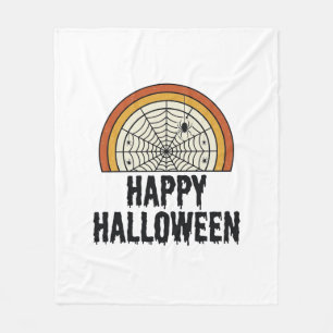 ヴィンテージ ハッピー ハロウィン クモの巣 ベクター デザイン_1 フリースブランケット