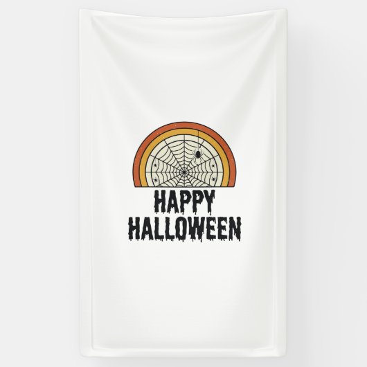 ヴィンテージ ハッピー ハロウィン クモの巣 ベクター デザイン_1 横断幕 (縦)