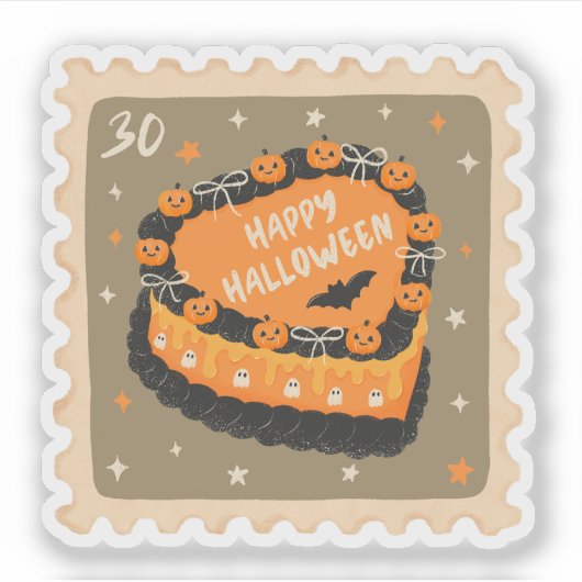 ヴィンテージ ハッピー ハロウィン ケーキ スタンプ シール (正面)