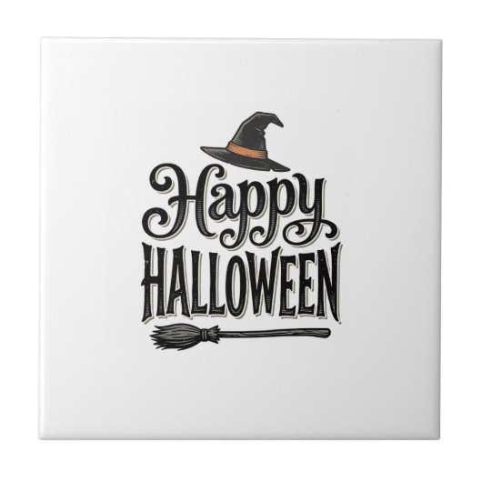 ヴィンテージ ハッピー ハロウィン 魔女の帽子 Tシャツ デザイン_1 タイル (正面)