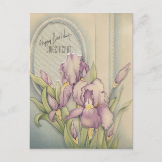ヴィンテージ ハッピー バースデー スイートハート ウィズ アイリス ポストカード (正面)