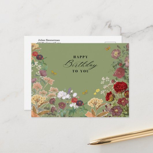 ヴィンテージ ハッピー バースデー ポストカード (正面/裏面インサイチュ)